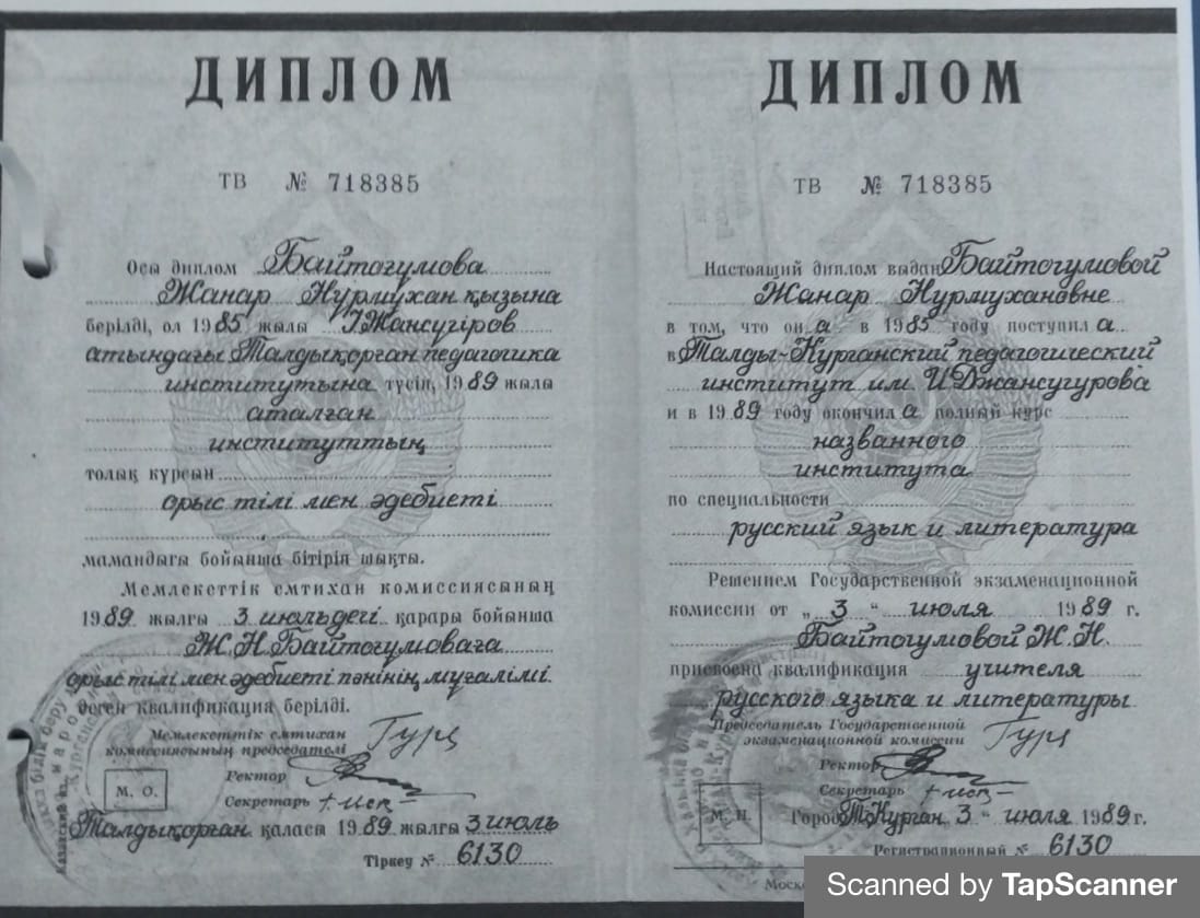Орыс тілі мен әдебиет пәні бірлестігі дипломдар