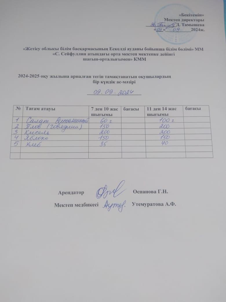 Ас мәзірі 09,09,2024